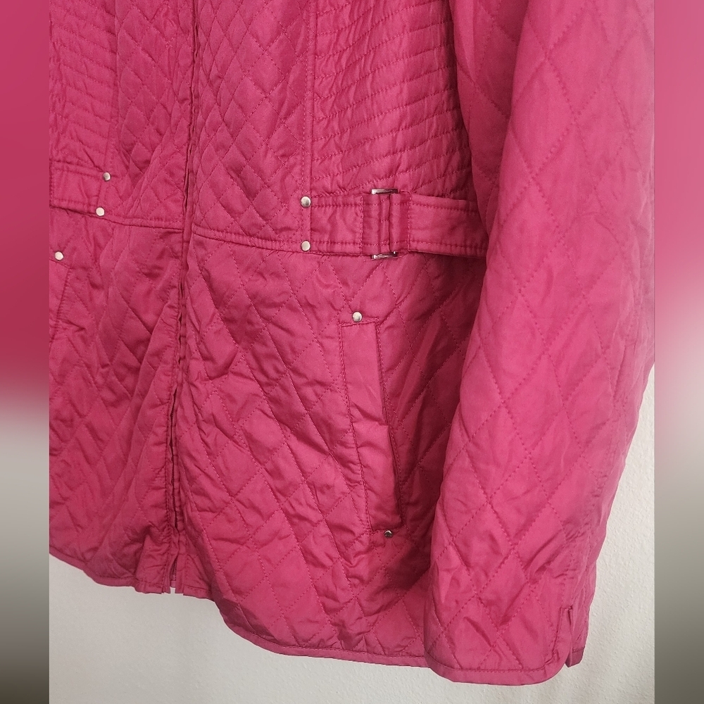 Susan Graver Pink Quilted Mid-length Coat Zip Water & Wind Resistant  Sz XL - Picture 3 of 11